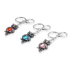 Doorbuster Livmore Multi Color Glass and Crystal Set of 3 Owl Keychain in Goldtone