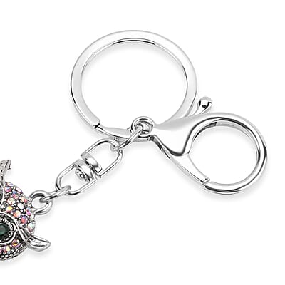  Livmore Multi Color Glass and Crystal Set of 3 Owl Keychain in Goldtone
