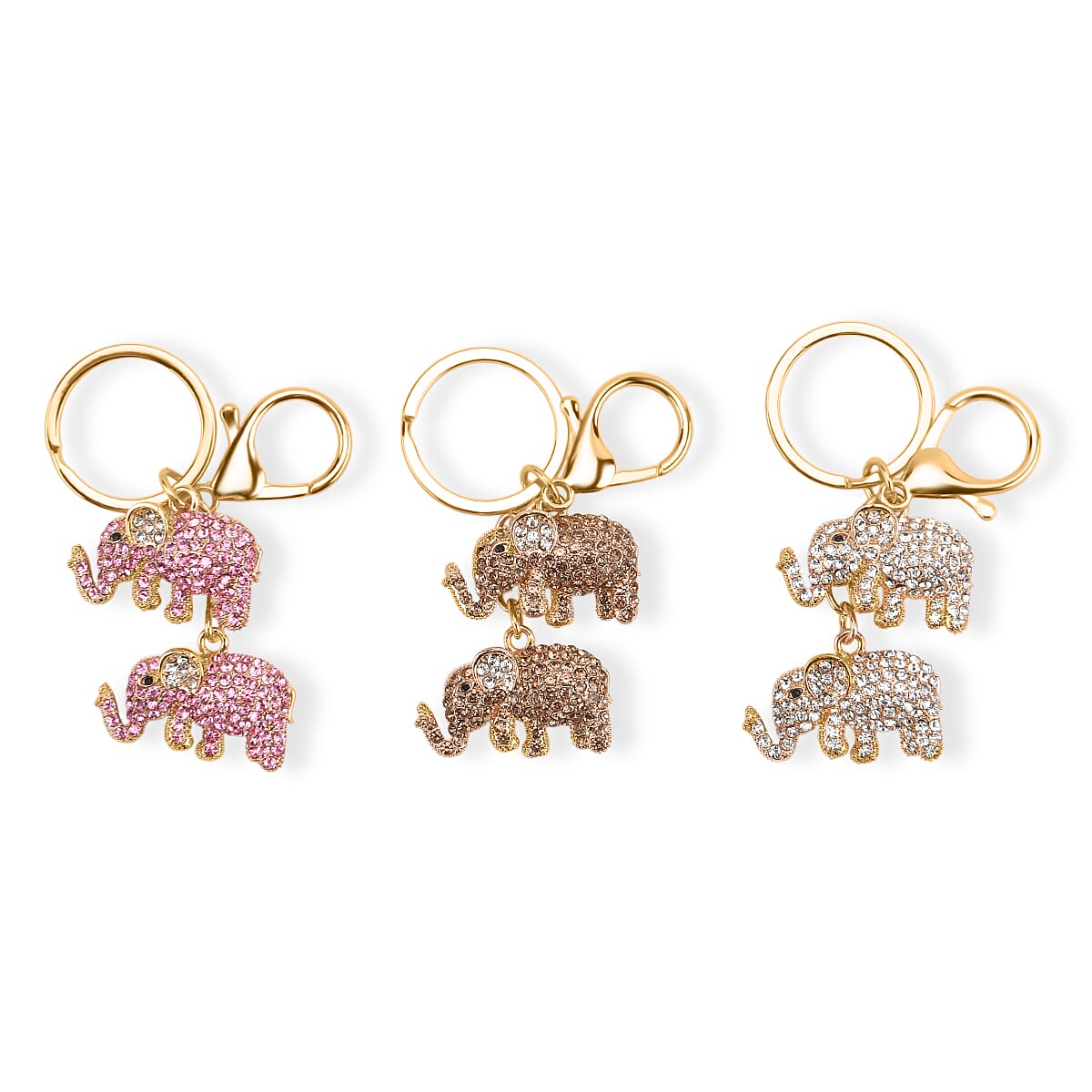  Livmore Multi Color Glass and Crystal Set of 3 Elephant Keychain in Goldtone image number 0