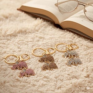  Livmore Multi Color Glass and Crystal Set of 3 Elephant Keychain in Goldtone