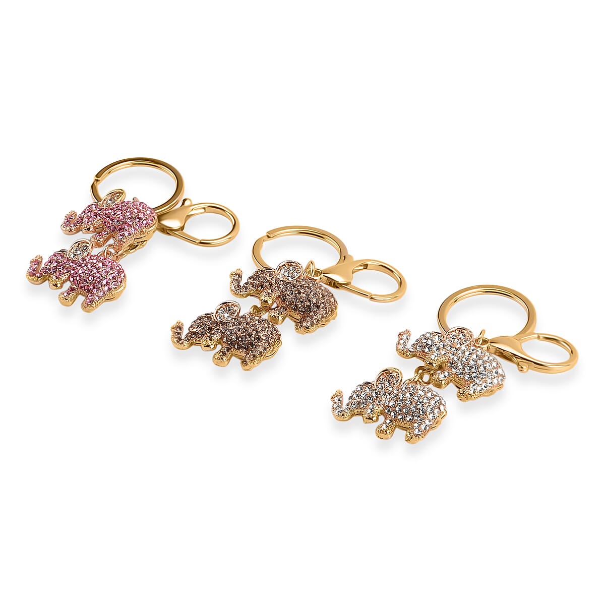  Livmore Multi Color Glass and Crystal Set of 3 Elephant Keychain in Goldtone image number 3