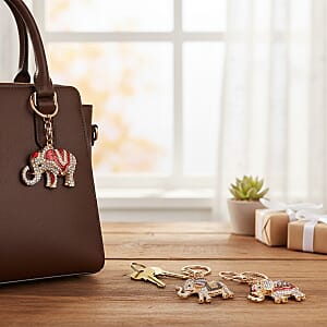 Doorbuster Livmore Multi Color Glass and Crystal Set of 3 Elephant Keychain in Goldtone