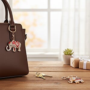 Doorbuster Livmore Multi Color Glass and Crystal Set of 3 Elephant Keychain in Goldtone