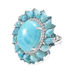 D'Joy Larimar and Apatite 22.31 ctw Cluster Ring in Rhodium Over Sterling Silver (Size 11.5) (7.59 g)