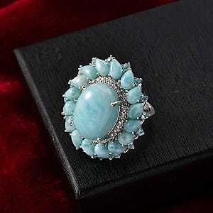D'Joy Larimar and Apatite 22.31 ctw Cluster Ring in Rhodium Over Sterling Silver (Size 11.5) (7.59 g)