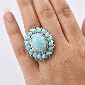 D'Joy Larimar and Apatite 22.31 ctw Cluster Ring in Rhodium Over Sterling Silver (Size 11.5) (7.59 g)