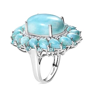 D'Joy Larimar and Apatite 22.31 ctw Cluster Ring in Rhodium Over Sterling Silver (Size 11.5) (7.59 g)