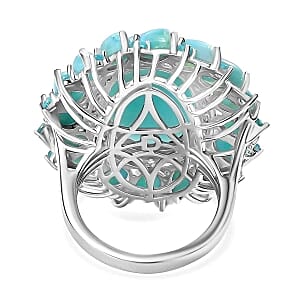 D'Joy Larimar and Apatite 22.31 ctw Cluster Ring in Rhodium Over Sterling Silver (Size 11.5) (7.59 g)