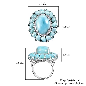 D'Joy Larimar and Apatite 22.31 ctw Cluster Ring in Rhodium Over Sterling Silver (Size 11.5) (7.59 g)