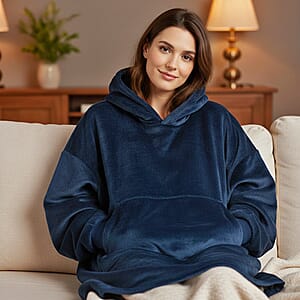 Tamsy Blue Warm and Coxy Flannel Hoodie Blanket - One Size Fits Most