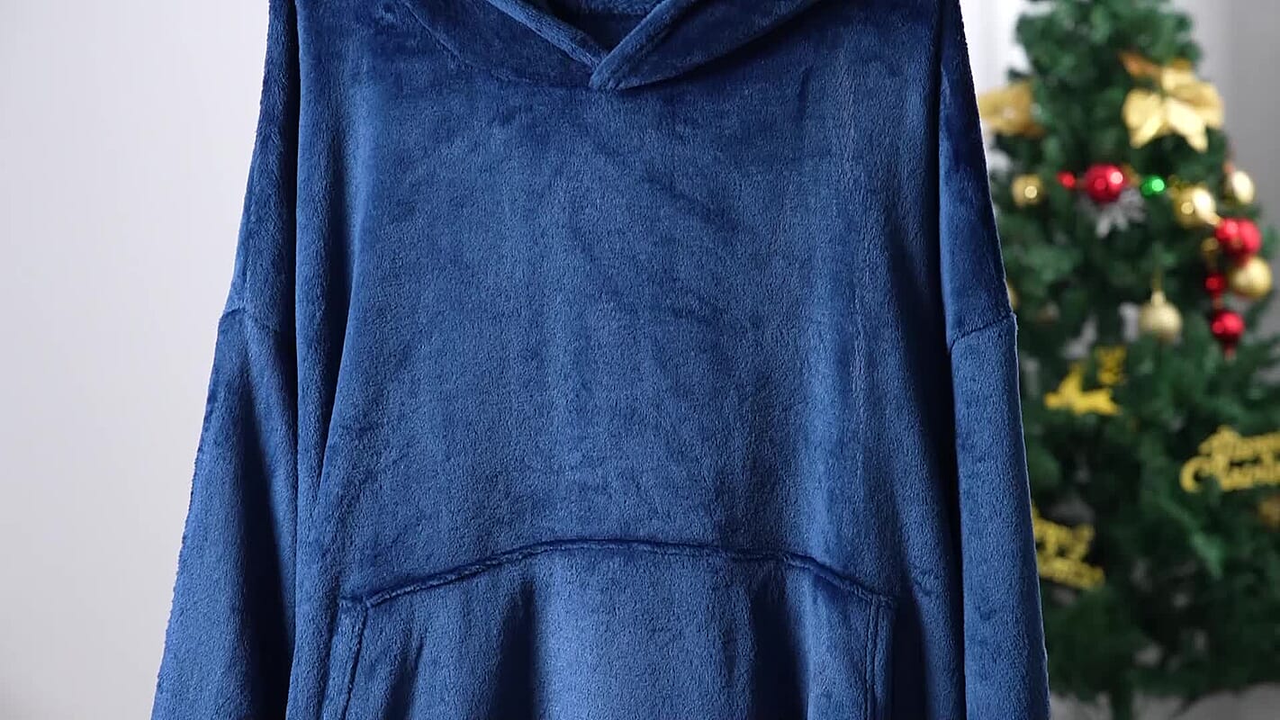 Tamsy Blue Warm and Coxy Flannel Hoodie Blanket - One Size Fits Most
