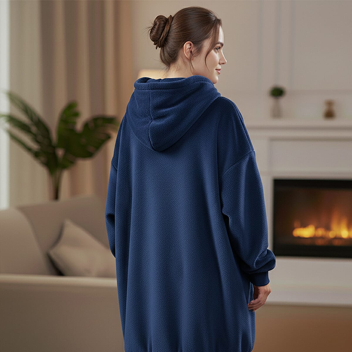 Tamsy Blue Warm and Cozy Flannel Hoodie Blanket - One Size Fits Most image number 1