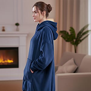 Tamsy Blue Warm and Cozy Flannel Hoodie Blanket - One Size Fits Most