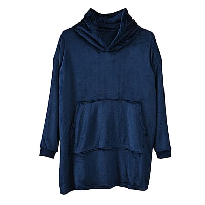Tamsy Blue Warm and Cozy Flannel Hoodie Blanket - One Size Fits Most