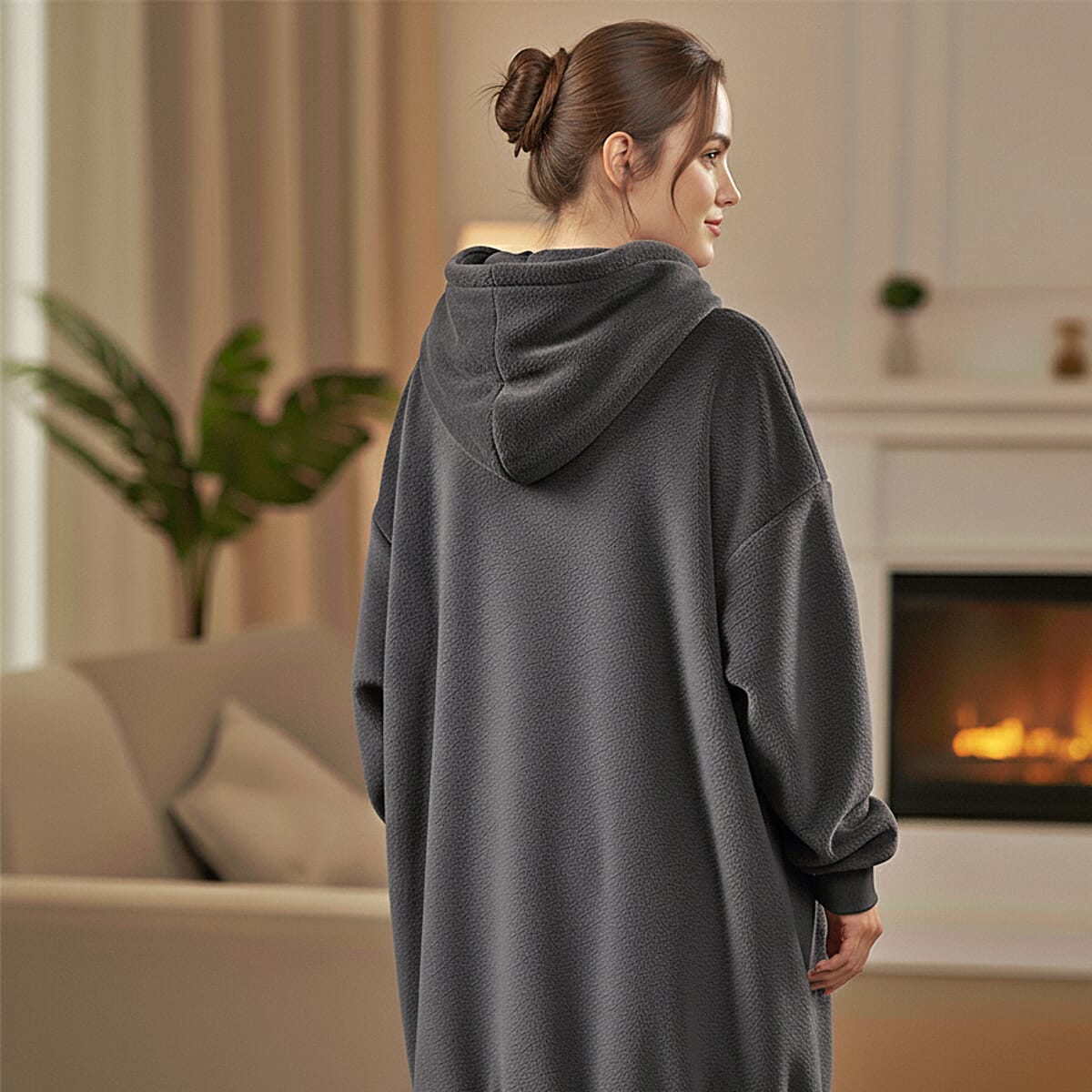 Tamsy Dark Grey Warm and Cozy Flannel Hoodie Blanket - One Size Fits Most image number 1