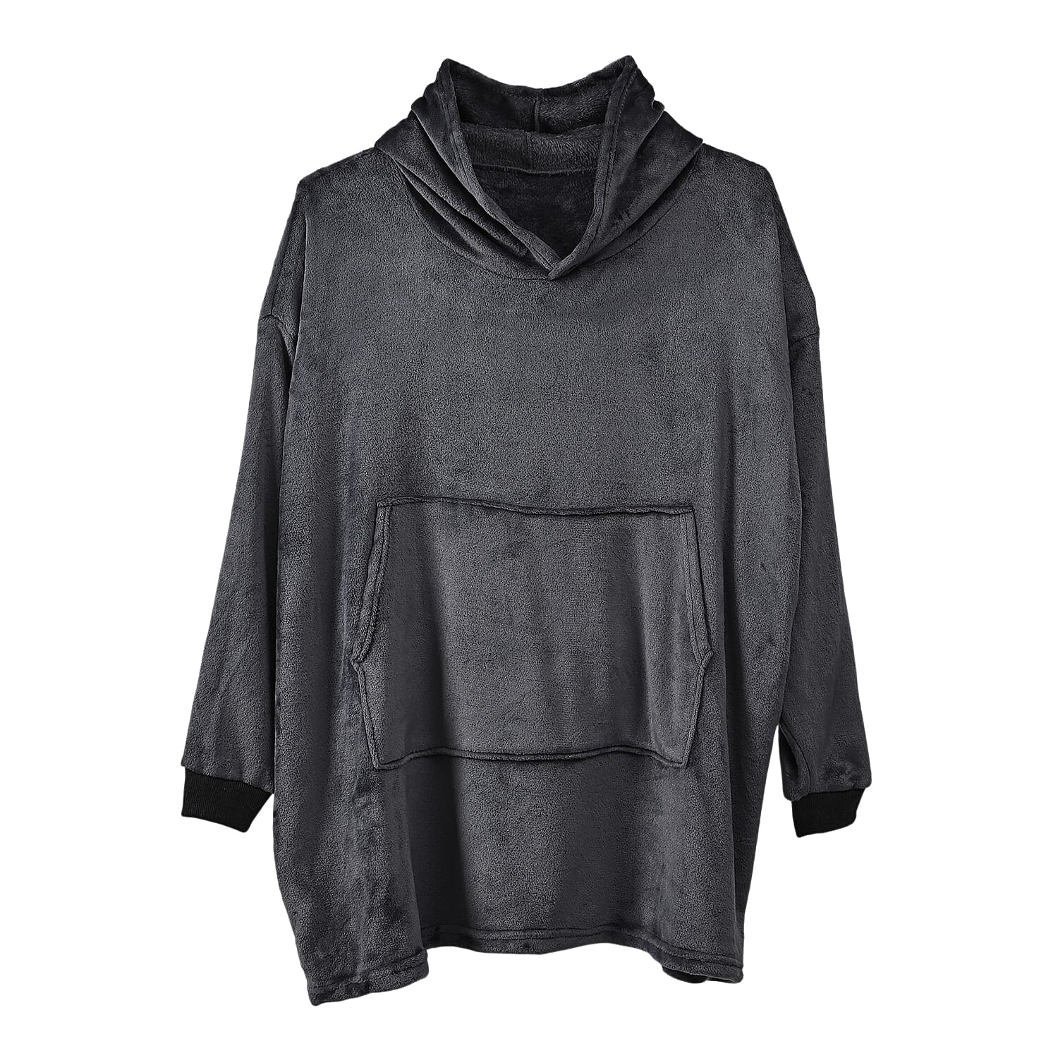 Tamsy Dark Grey Warm and Cozy Flannel Hoodie Blanket - One Size Fits Most