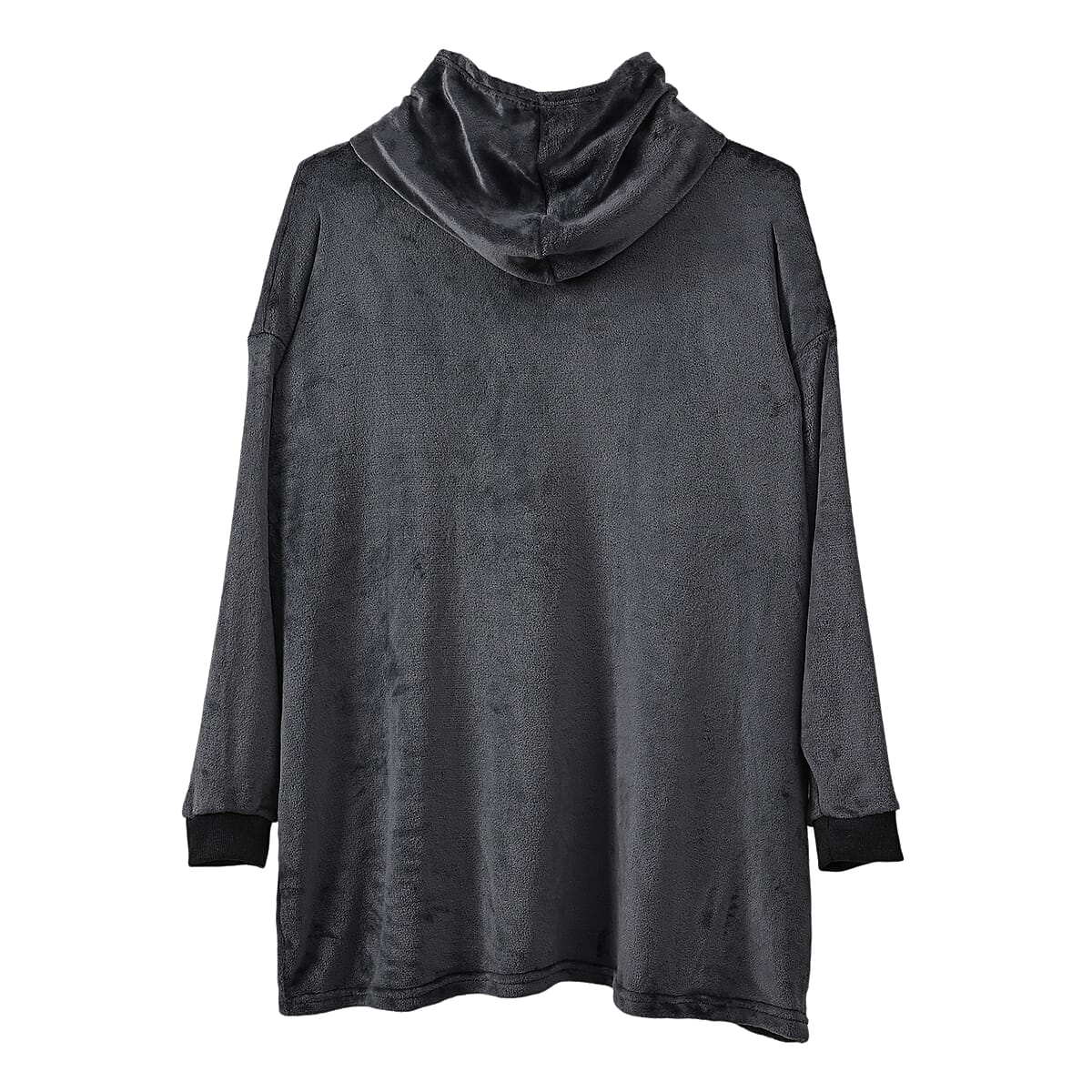 Tamsy Dark Grey Warm and Cozy Flannel Hoodie Blanket - One Size Fits Most image number 5