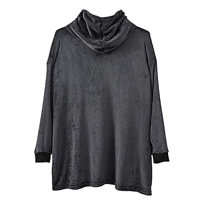 Tamsy Dark Grey Warm and Cozy Flannel Hoodie Blanket - One Size Fits Most