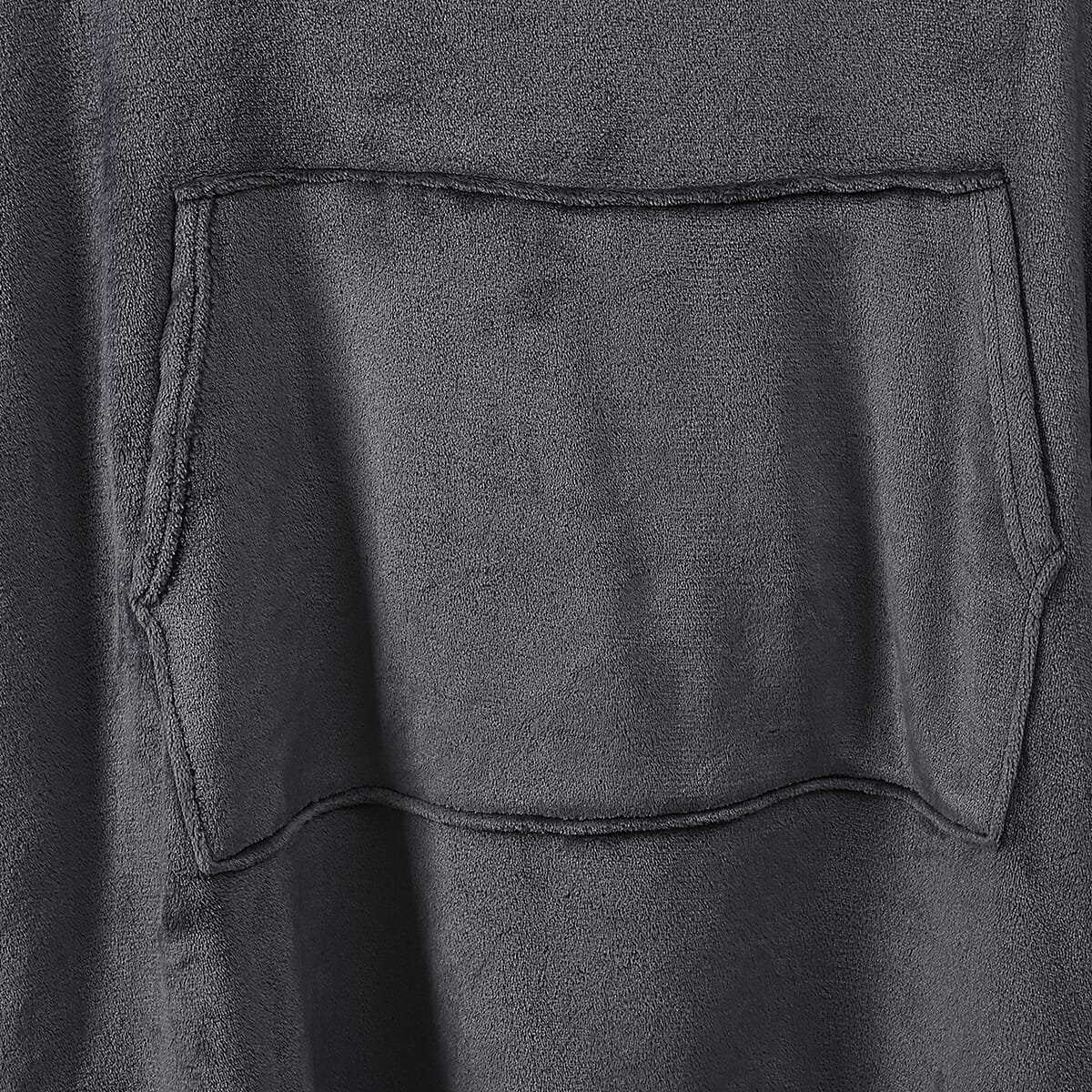 Tamsy Dark Grey Warm and Cozy Flannel Hoodie Blanket - One Size Fits Most image number 6