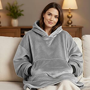 Tamsy Light Grey Warm and Coxy Flannel Hoodie Blanket - One Size Fits Most