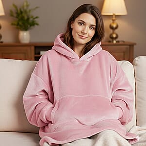 Tamsy Pink Warm and Coxy Flannel Hoodie Blanket - One Size Fits Most