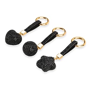 Doorbuster Livmore Black Glass and Crystal 3-piece Set Heart, Star and Ball Keychain in Goldtone