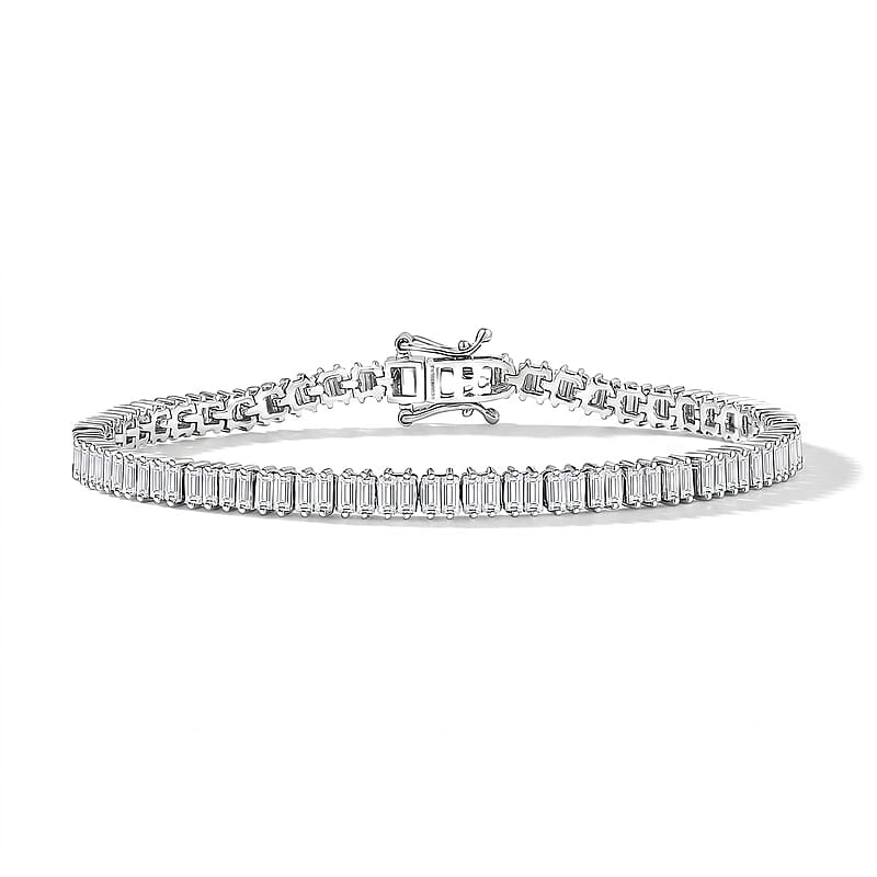 Luxuriant Lab Grown Diamond G-H SI 4.25 ctw Radiance Tennis Bracelet in Rhodium Over Sterling Silver (7.25 In)
