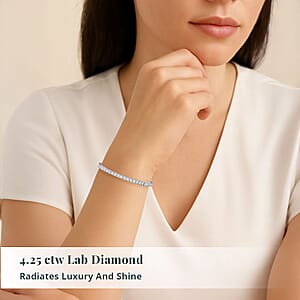 Luxuriant Lab Grown Diamond G-H SI 4.25 ctw Radiance Tennis Bracelet in Rhodium Over Sterling Silver (7.25 In)