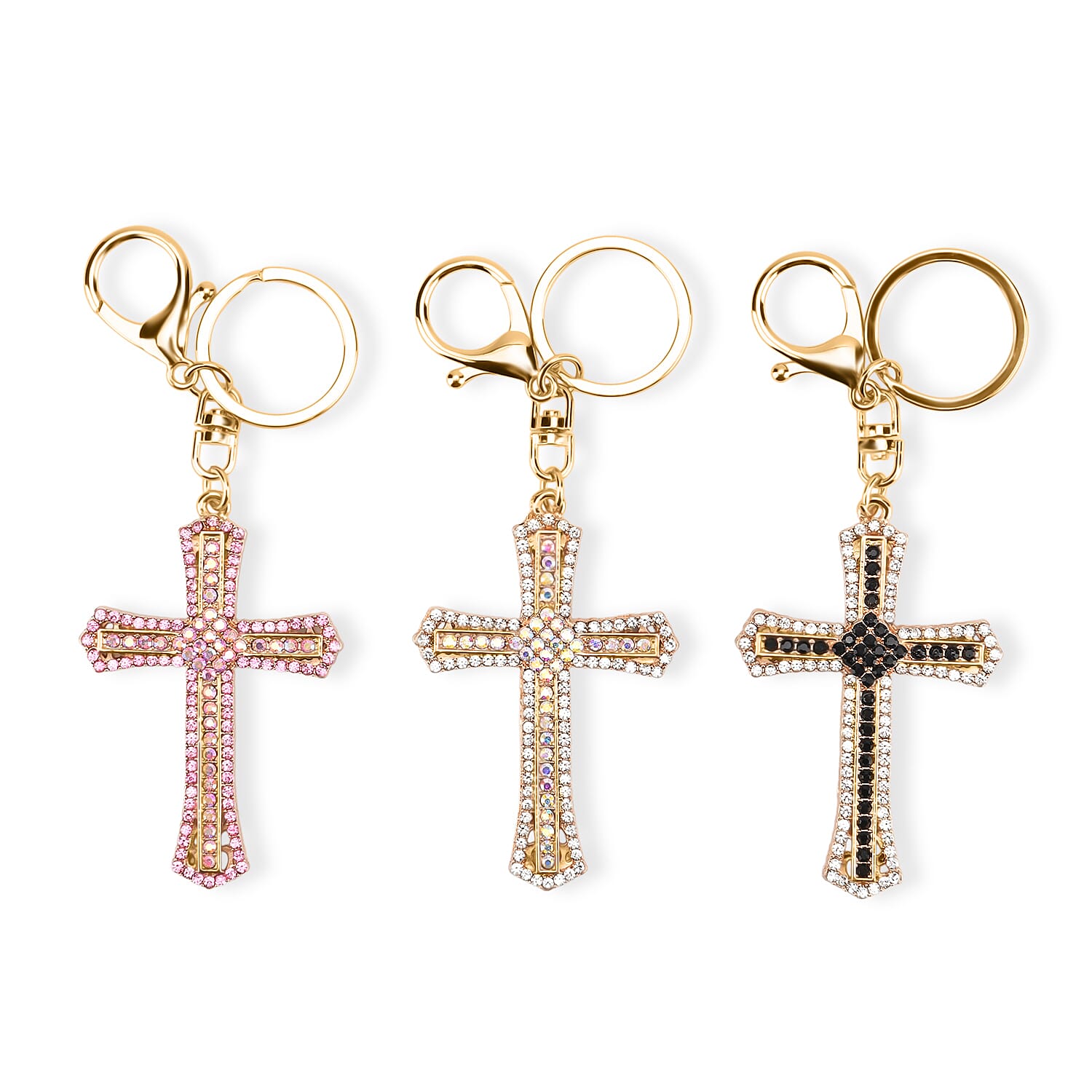 Livmore Multi Color Glass and Crystal 3-piece Set Cross Keychain