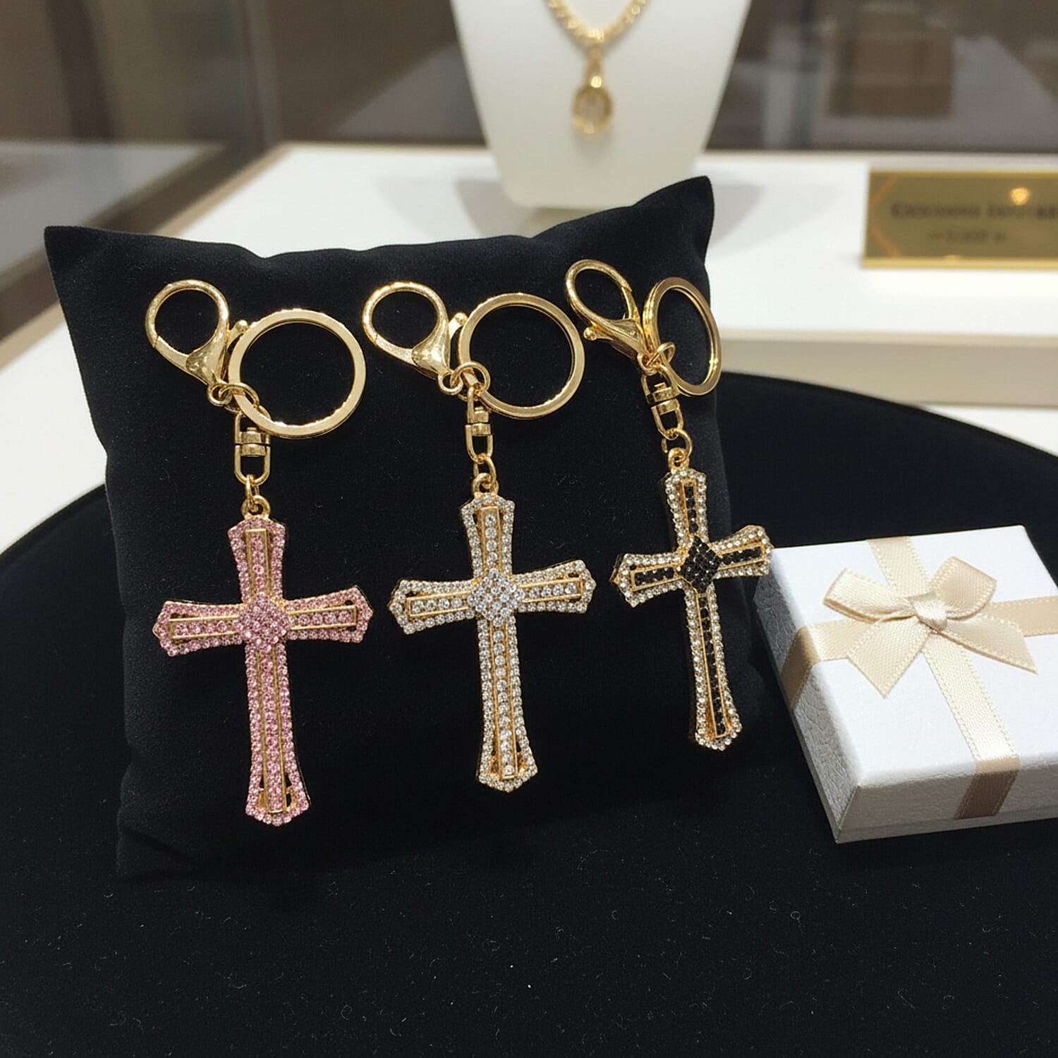 Livmore Multi Color Glass and Crystal 3-piece Set Cross Keychain