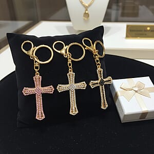  Livmore Multi Color Glass and Crystal 3-piece Set Cross Keychain