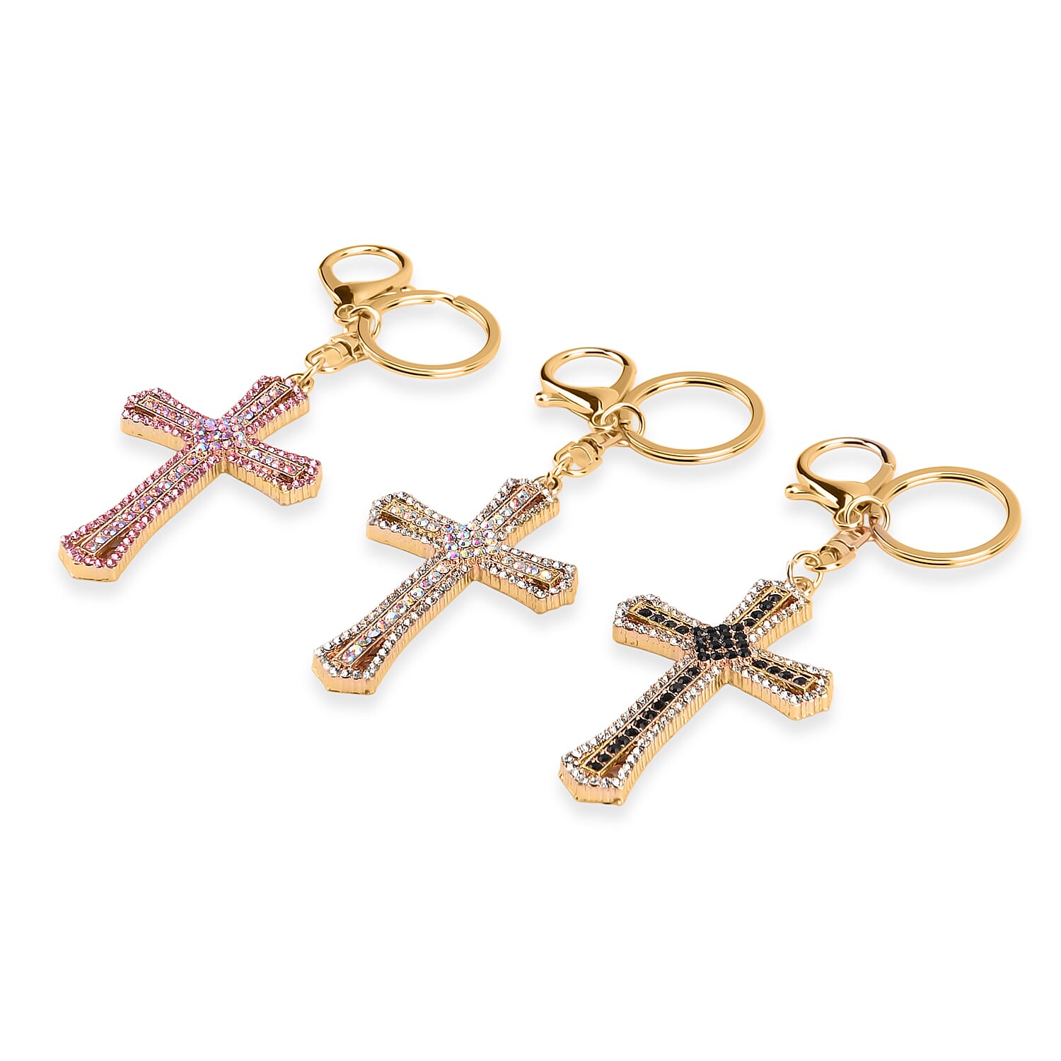 Livmore Multi Color Glass and Crystal 3-piece Set Cross Keychain