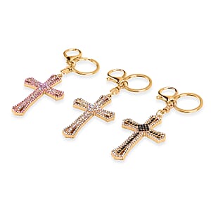  Livmore Multi Color Glass and Crystal 3-piece Set Cross Keychain