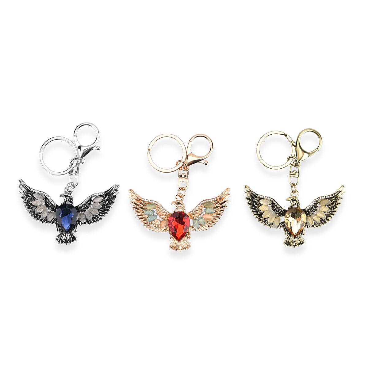  Livmore Multi Color Glass and Crystal 3-piece Set Eagle Keychain image number 0