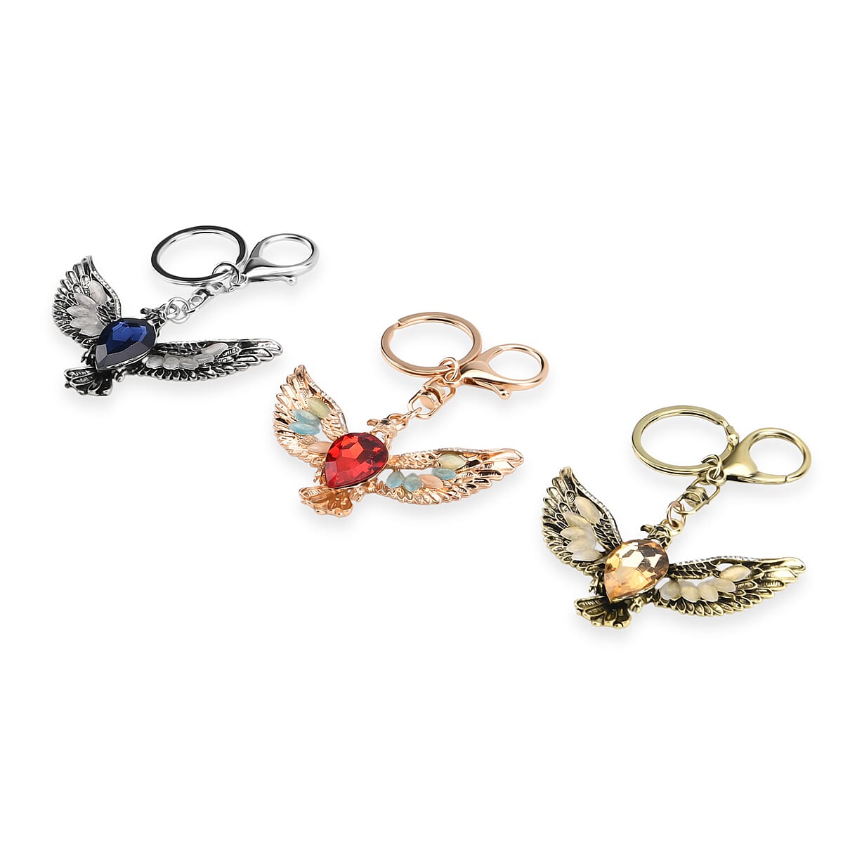  Livmore Multi Color Glass and Crystal 3-piece Set Eagle Keychain image number 2