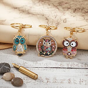 Doorbuster Livmore Multi Color Glass and Crystal 3-piece Set Owl Keychain