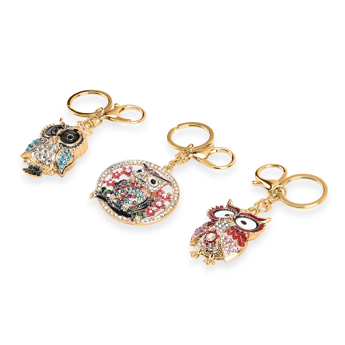 Doorbuster Livmore Multi Color Glass and Crystal 3-piece Set Owl Keychain image number 2