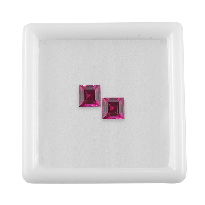 Set of 2 Lab Created Ruby (Sqr 6 mm) 2.72 ctw Loose Gemstone