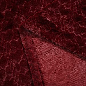 TAMSY Wine Jacquard Poncho with Fur Collar &ndash; One Size Fits Most