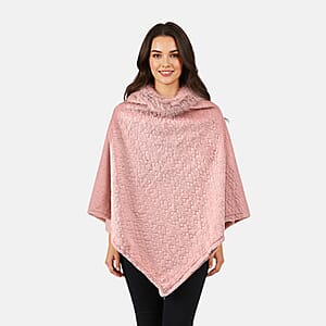 TAMSY Pink Jacquard Poncho with Fur Collar &ndash; One Size Fits Most