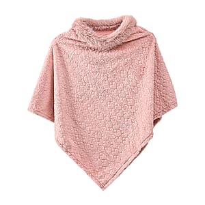 TAMSY Pink Jacquard Poncho with Fur Collar &ndash; One Size Fits Most