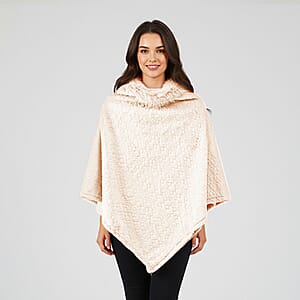 TAMSY White Jacquard Poncho with Fur Collar &ndash; One Size Fits Most