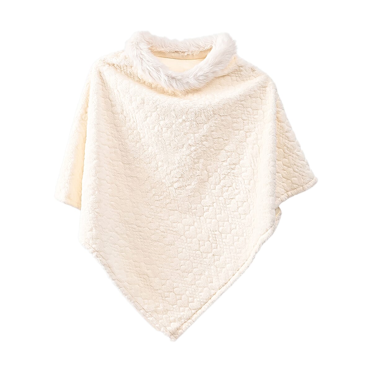 TAMSY White Jacquard Poncho with Fur Collar &ndash; One Size Fits Most image number 2