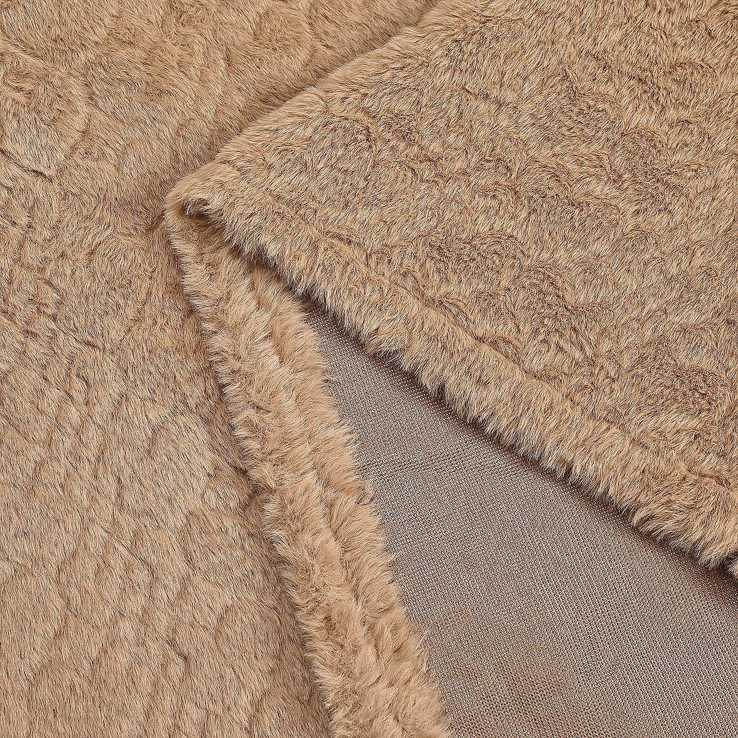 TAMSY Beige Jacquard Poncho with Fur Collar – One Size Fits Most