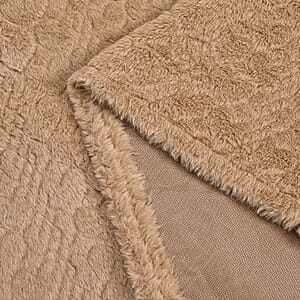 TAMSY Beige Jacquard Poncho with Fur Collar &ndash; One Size Fits Most