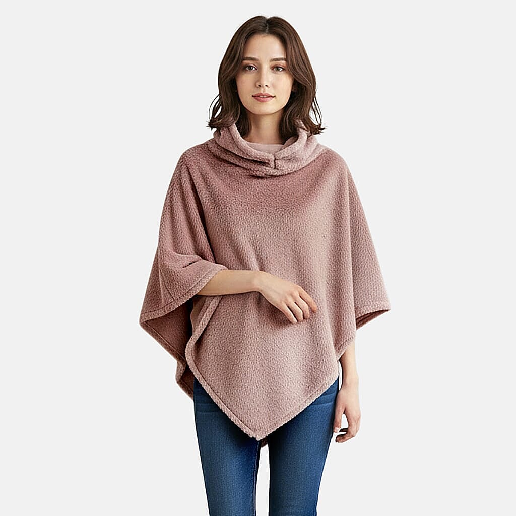Tamsy Blush Poncho with Hoodie - One Size Fits Most