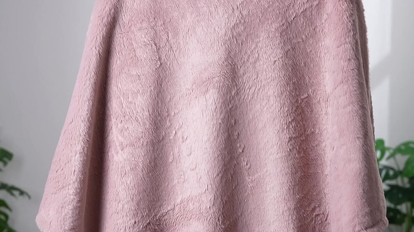 Tamsy Blush Fur Collar Shawl with Hoodie - One Size Fits Most