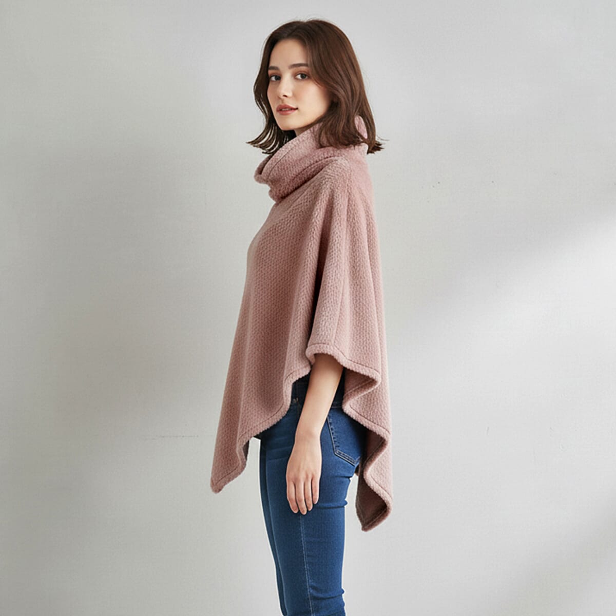 Tamsy Blush Poncho with Hoodie - One Size Fits Most image number 2