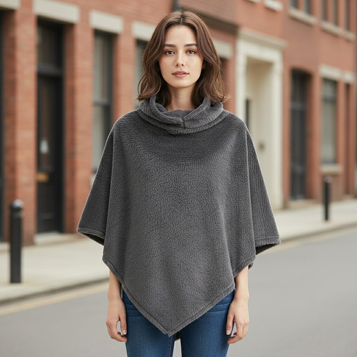 Tamsy Dark Gray Poncho with Hoodie - One Size Fits Most image number 1