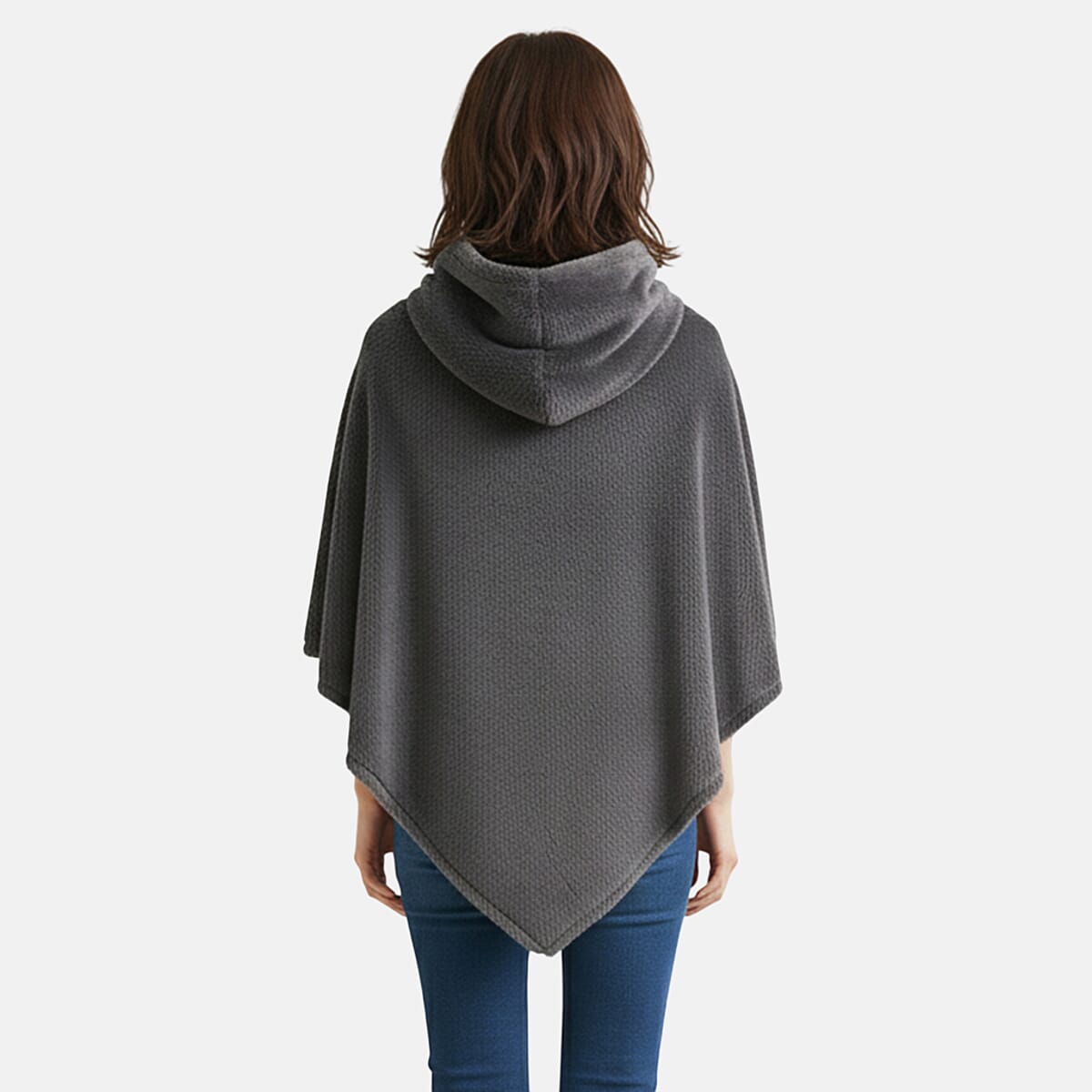 Tamsy Dark Gray Poncho with Hoodie - One Size Fits Most image number 2